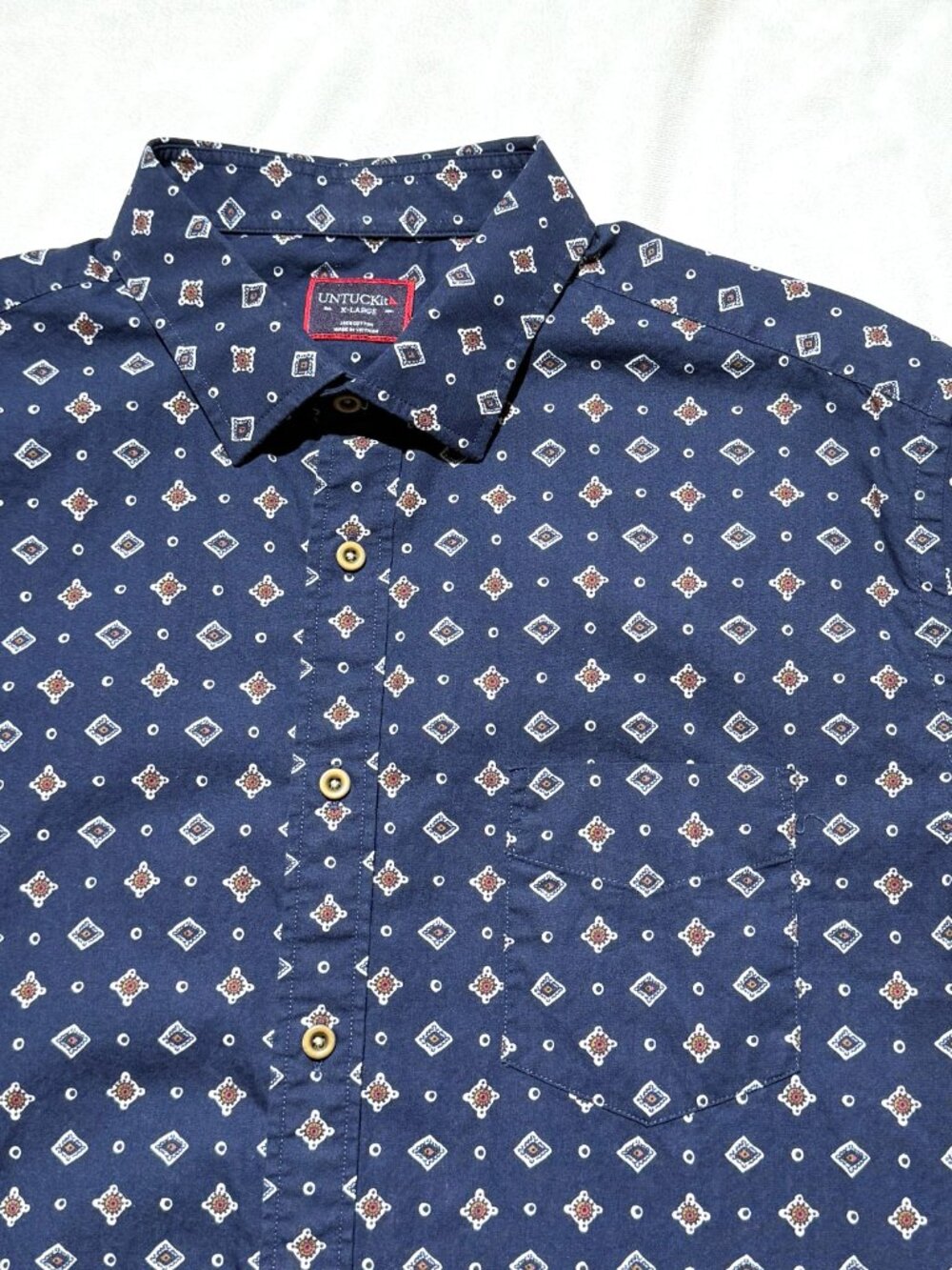 UNTUCKit "Sabor" Mens Shirt XL Navy/White No Wrinkle Moisture Wicking 100%Cotton